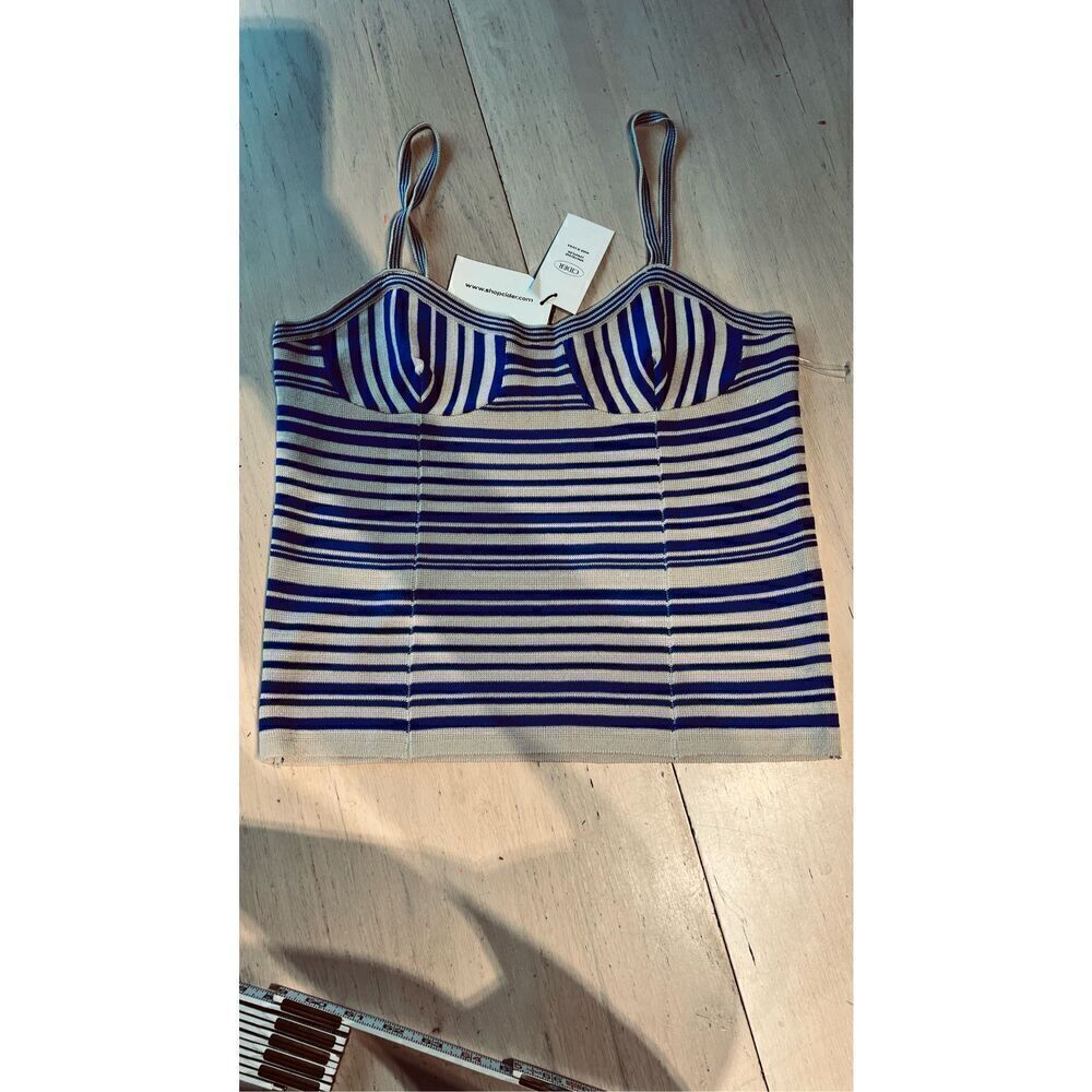 CIDER BLUE STRIPE CORSET TANK TOP WOMENS SZ L NEW